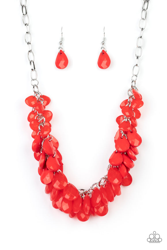 Colorfully Clustered - Red - Necklace - Paparazzi Accessories